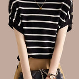 Striped Ice Silk Knit Short-Sleeve