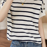 Striped Ice Silk Knit Short-Sleeve