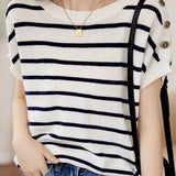 Striped Ice Silk Knit Short-Sleeve