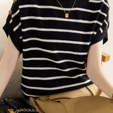 Striped Ice Silk Knit Short-Sleeve