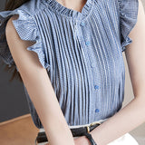 French Design Ruffled Sleeve Checkered Shirt