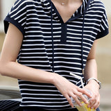 Casual Striped Cap Sleeve T-Shirt