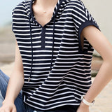 Casual Striped Cap Sleeve T-Shirt