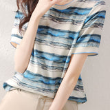 Lightweight Gradient Striped Print Short-Sleeve