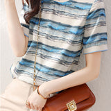 Lightweight Gradient Striped Print Short-Sleeve