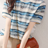 Lightweight Gradient Striped Print Short-Sleeve