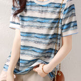 Lightweight Gradient Striped Print Short-Sleeve
