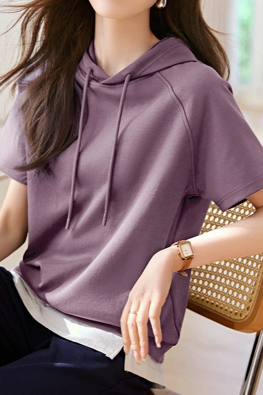 Casual Youthful Slimming Hooded Short-Sleeve T-Shirt - liwisi