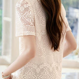 Hollow Out Textured Lace Collared Shirt