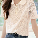Hollow Out Textured Lace Collared Shirt