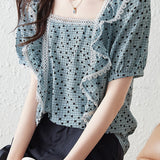 Lace Ruffle Polka Dot Printed T-Shirt