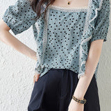 Lace Ruffle Polka Dot Printed T-Shirt