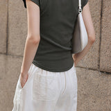 Slim Casual Round Neck Short Sleeve Top and Casual Cargo Pants