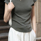 Slim Casual Round Neck Short Sleeve Top and Casual Cargo Pants