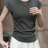 Slim Casual Round Neck Short Sleeve Top and Casual Cargo Pants