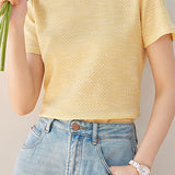 Color Block Round Neck Short Knit Top