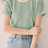 Color Block Round Neck Short Knit Top