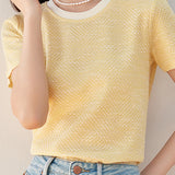 Color Block Round Neck Short Knit Top