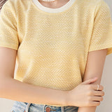 Color Block Round Neck Short Knit Top
