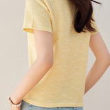 Color Block Round Neck Short Knit Top