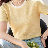 Color Block Round Neck Short Knit Top