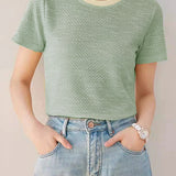 Color Block Round Neck Short Knit Top