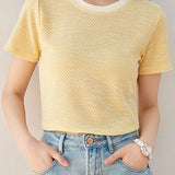Color Block Round Neck Short Knit Top