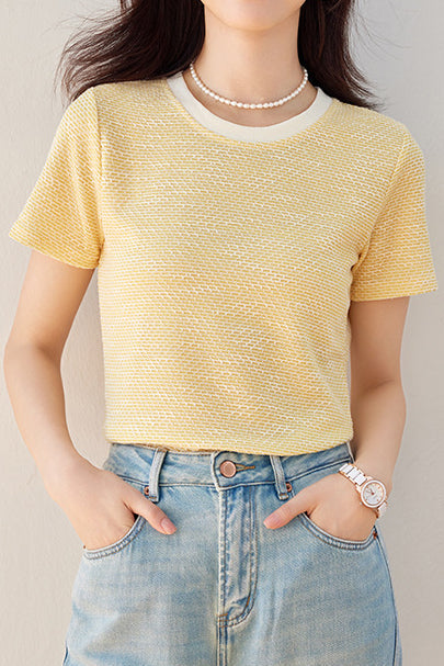 Color Block Round Neck Short Knit Top - liwisi