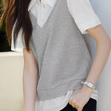 Color Block Spliced Short Sleeve Shirt