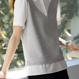 Color Block Spliced Short Sleeve Shirt