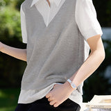 Color Block Spliced Short Sleeve Shirt