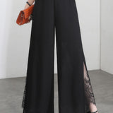 Elegant Lace Split Nine-Point Pants