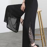 Elegant Lace Split Nine-Point Pants