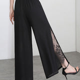 Elegant Lace Split Nine-Point Pants