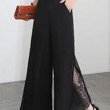 Elegant Lace Split Nine-Point Pants