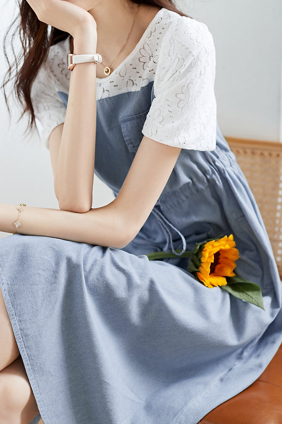 Lace Splicing Denim Dress liwisi Lace Splicing Denim Dress liwisi