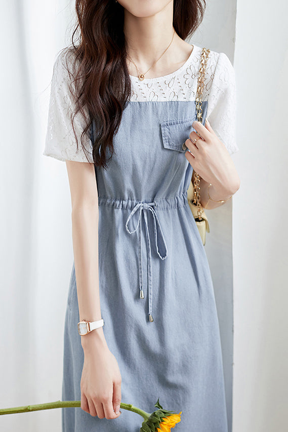 lace splicing dress Lace Splicing Jersey Frill Maxi Dress JardinVue