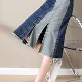 Fashionable Spliced Denim Skirt