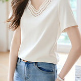 Casual Artistic V-Neck Embroidered T-Shirt