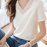 Casual Artistic V-Neck Embroidered T-Shirt
