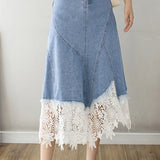 Elegant Lace Splicing Denim Skirt