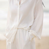 Versatile White Ruffled Faux Silk Shirt