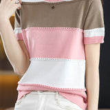 Striped Versatile Short Sleeve Knit Top
