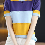 Striped Versatile Short Sleeve Knit Top