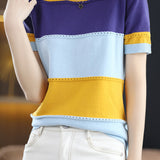 Striped Versatile Short Sleeve Knit Top