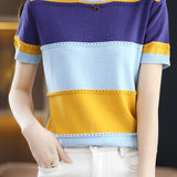 Striped Versatile Short Sleeve Knit Top