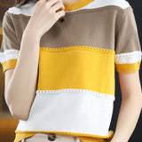 Striped Versatile Short Sleeve Knit Top