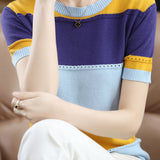 Striped Versatile Short Sleeve Knit Top