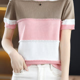 Striped Versatile Short Sleeve Knit Top