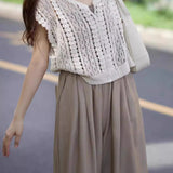 Casual Vacation Knit Hollow-out Three-piece Set